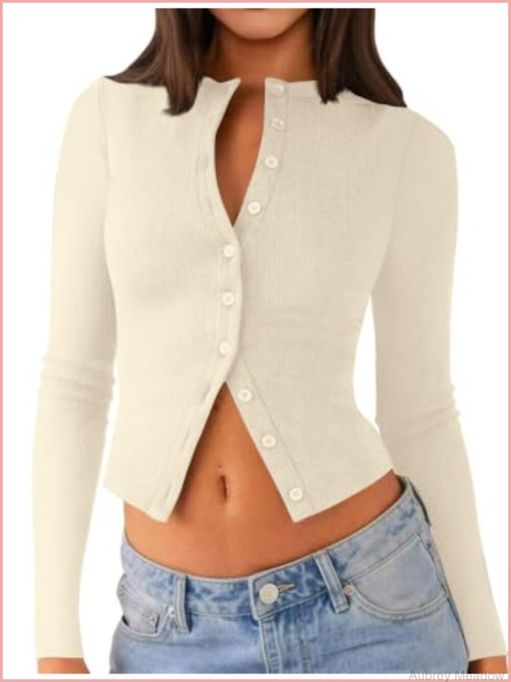 Ribbed Long Sleeve Crop Cardigan Button Up Lightweight Sweater Top